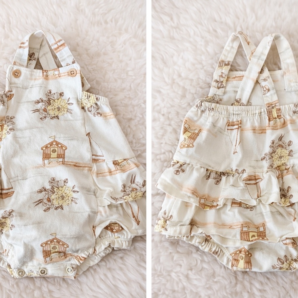 Milon Baby Romper 6-9M Vintage Floral Ruffle Bubble Outfit